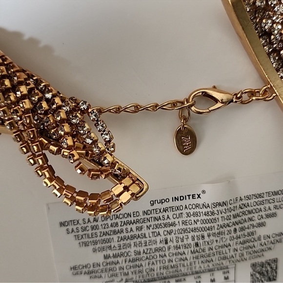 ZARA Rhinestone Necktie Necklace Goldtone NWT - Picture 5 of 9